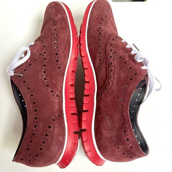 Cole Haan ZeroGrand Perforated Wingtip Oxford - Zinfandel Red Suede women’s 9B - Picture 5 of 9